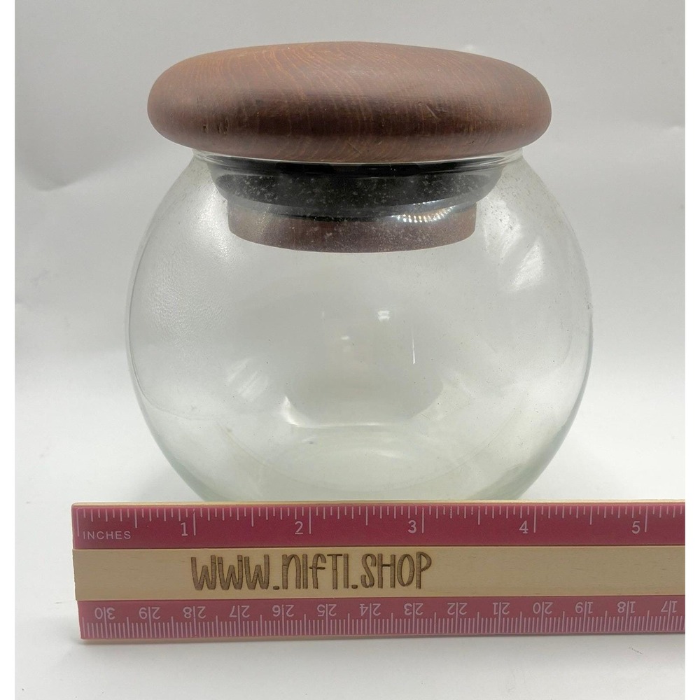 Goodwood Glass Canister 5" Clear Brown Teakwood Lid Mid Century Modern Thailand